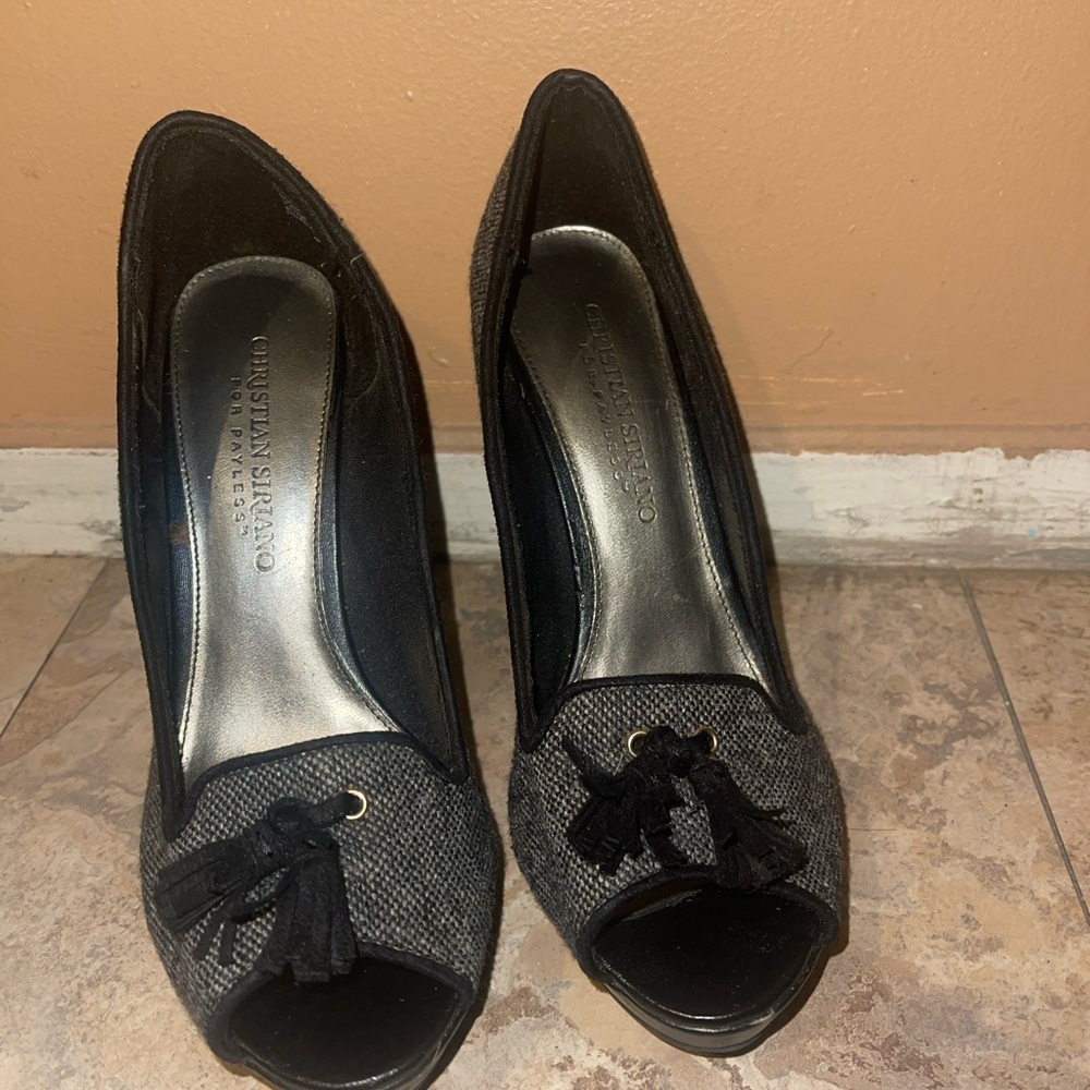Christian Siriano Black and Gray Tassel Heels